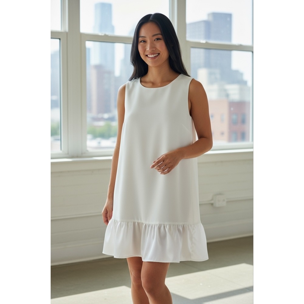 TCEC White Ruffle Hem Sleeveless Dress‎ Party Cocktail Occasion L